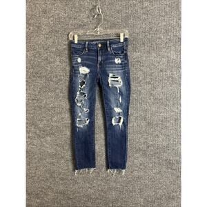 American Eagle Womens Jegging Crop Jeans Size 0 Heavily Distressed Super Stretch
